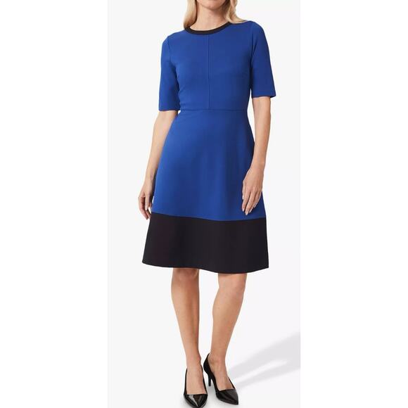 Hobbs London Simona Contrast Detail Fit And Flare Dress Ocean Blue/Navy Sz 12P - Picture 1 of 14